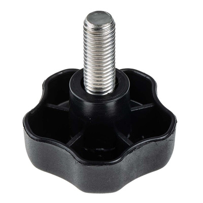 RS PRO Black Multiple Lobes Clamping Knob, M12, Threaded Stud