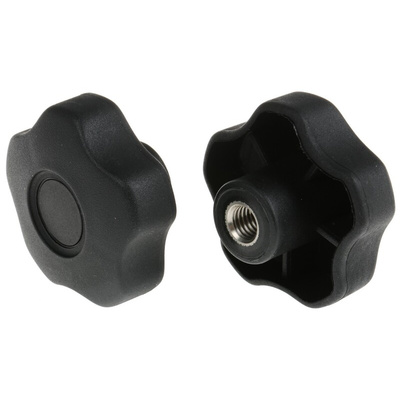 RS PRO Black Multiple Lobes Clamping Knob, M10, Threaded Hole