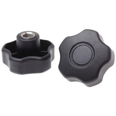 RS PRO Black Multiple Lobes Clamping Knob, M10, Threaded Hole