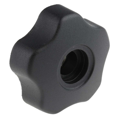 RS PRO Black Multiple Lobes Clamping Knob, M12, Threaded Through Hole