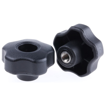 RS PRO Black Multiple Lobes Clamping Knob, M8, Threaded Through Hole