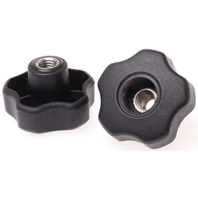 RS PRO Black Multiple Lobes Clamping Knob, M10, Threaded Through Hole