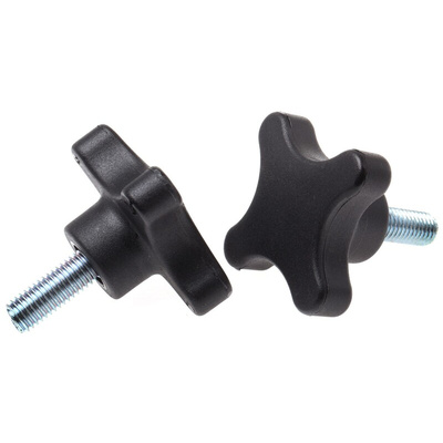 RS PRO Black 4-Arm Clamping Knob, M10, Threaded Stud