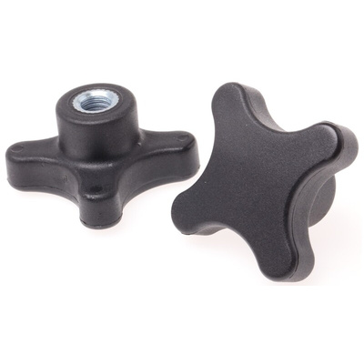 RS PRO Black 4-Arm Clamping Knob, M10, Threaded Hole