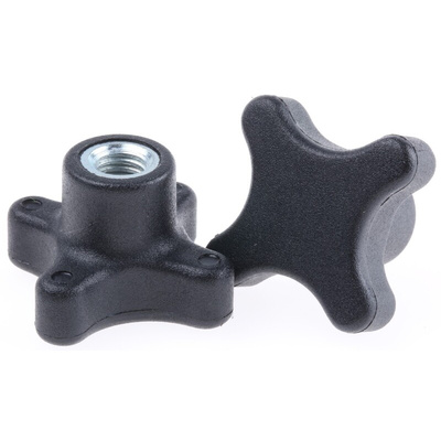 RS PRO Black 4-Arm Clamping Knob, M8, Threaded Hole