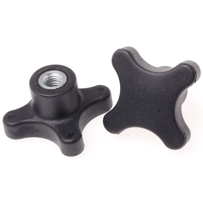 RS PRO Black 4-Arm Clamping Knob, M8, Threaded Hole