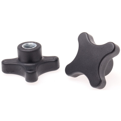 RS PRO Black 4-Arm Clamping Knob, M12, Threaded Hole