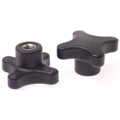 RS PRO Black 4-Arm Clamping Knob, M8, Threaded Hole