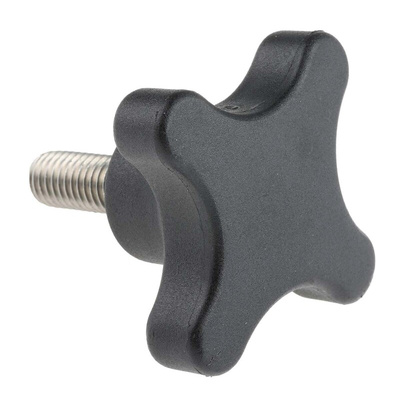 RS PRO Black 4-Arm Clamping Knob, M10, Threaded Stud