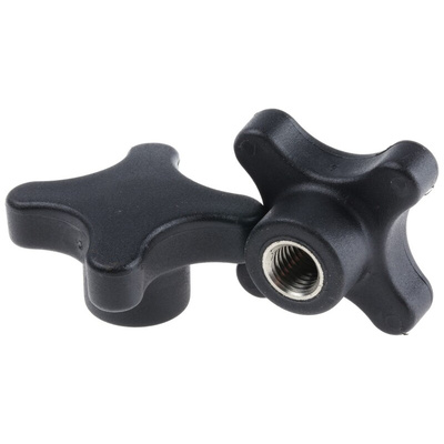 RS PRO Black 4-Arm Clamping Knob, M12, Threaded Hole