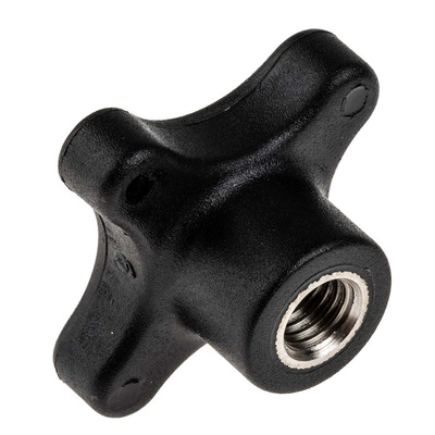 RS PRO Black 4-Arm Clamping Knob, M10, Threaded Hole