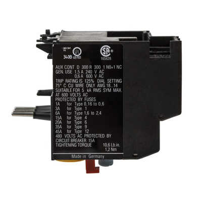 Eaton ZE Overload Relay 1NO + 1NC, 2.4 → 4 A F.L.C, 4 A Contact Rating, 6 W, 600 V ac