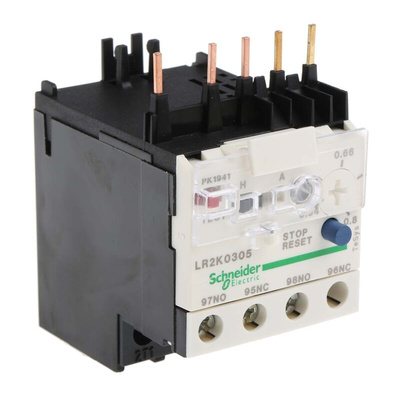 Schneider Electric LR2K Thermal Overload Relay 1NO + 1NC, 0.54 → 0.8 A F.L.C, 10 A Contact Rating, 100 W, 250 V