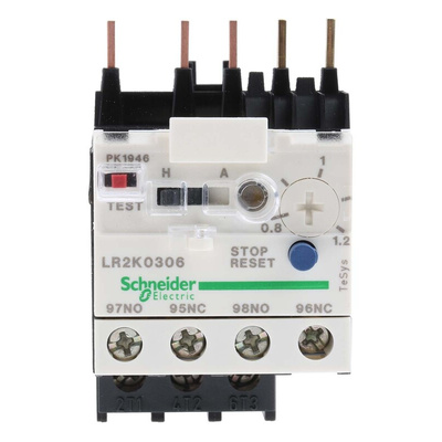 Schneider Electric LR2K Thermal Overload Relay 1NO + 1NC, 0.8 → 1.2 A F.L.C, 1.2 A Contact Rating, 100 W, 250 V