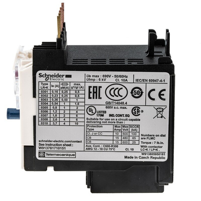 Schneider Electric LR2K Thermal Overload Relay 1NO + 1NC, 1.2 → 1.8 A F.L.C, 1.8 A Contact Rating, 100 W, 250 V