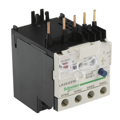 Schneider Electric LR2K Thermal Overload Relay 1NO + 1NC, 2.6 → 3.7 A F.L.C, 3.7 A Contact Rating, 100 W, 250 V