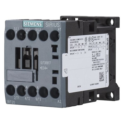 Siemens 3RT2 Control Relay 3NO, 6.1 A F.L.C, 18 A Contact Rating, 24 Vdc, 3P, SIRIUS