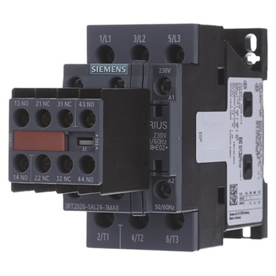 Siemens 3RT2 Control Relay 3NO, 22 A F.L.C, 40 A Contact Rating, 230 Vac, 3P, SIRIUS