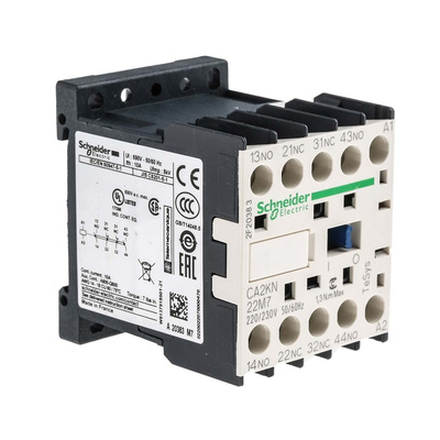 Schneider Electric CA2KN Control Relay 2NO + 2NC, 10 A F.L.C, 10 A Contact Rating, 4.5 VA, 220 → 230 Vac, TeSys
