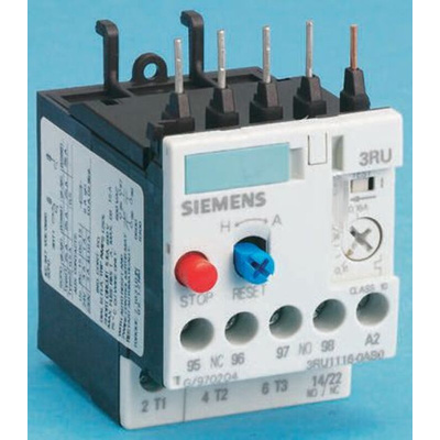 Siemens 3RU Overload Relay 1NO + 1NC, 17 → 22 A F.L.C, 22 A Contact Rating, 11 kW, 3P, SIRIUS Classic