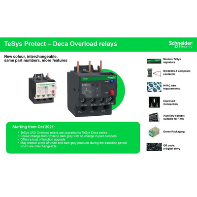 Schneider Electric LRD Overload Relay 1NO + 1NC, 5.5 → 8 A F.L.C, 8 A Contact Rating, 3P, TeSys