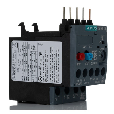 Siemens 3RU Overload Relay 1NO + 1NC, 4.5 → 6.3 A F.L.C, 6.3 A Contact Rating, 2.2 kW, 3P, SIRIUS Innovation