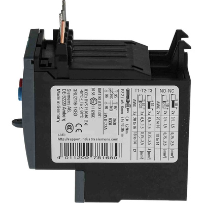 Siemens 3RU Overload Relay 1NO + 1NC, 9 → 12.5 A F.L.C, 12.5 A Contact Rating, 5.5 kW, 3P, SIRIUS Innovation