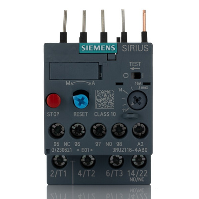 Siemens 3RU Overload Relay 1NO + 1NC, 11 → 16 A F.L.C, 16 A Contact Rating, 7.5 kW, 3P, SIRIUS Innovation