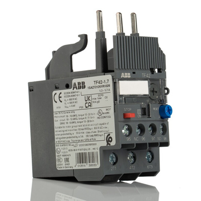ABB TF42 Thermal Overload Relay 1NO + 1NC, 1.3 → 1.7 A F.L.C, 1.7 A Contact Rating, 2 W, 3P, AF Range