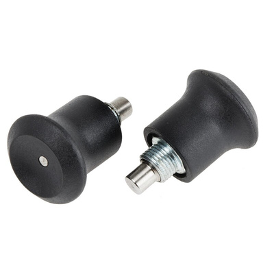 RS PRO 30mm Matt, Zinc Plated Stainless Steel (Spring, Body, Pin), Thermoplastic (Knob) Index Index Bolt, M8 x 0.75