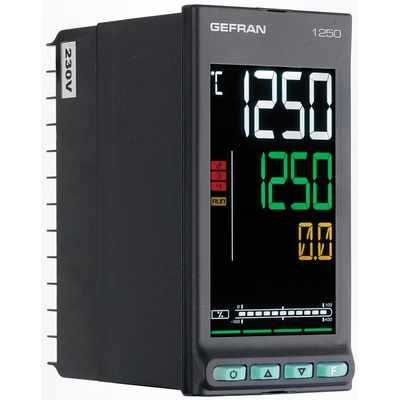 Gefran 1250 PID Temperature Controller, 48 x 96mm, 2 Output Logic, Relay, 100  240 V ac Supply Voltage