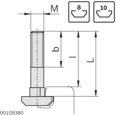 Bosch Rexroth M8 T-Head Bolt Connecting Component, Strut Profile 40 mm, 45 mm, 50 mm, 60 mm, Groove Size 10mm