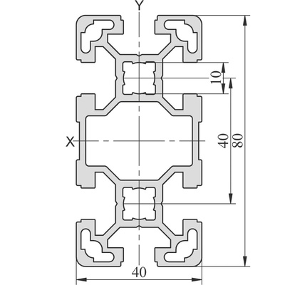 RS PRO Silver Aluminium, Anodized Profile Strut, 40 x 80 mm, 10mm Groove, 3m Length