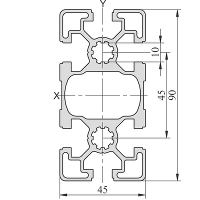 RS PRO Silver Aluminium, Anodized Profile Strut, 45 x 90 mm, 10mm Groove, 2m Length