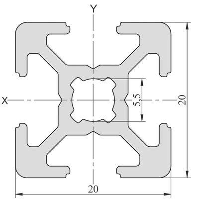 RS PRO Silver Aluminium, Anodized Profile Strut, 20 x 20 mm, 6mm Groove, 2m Length