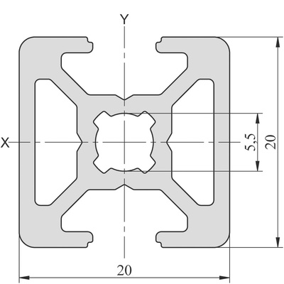 RS PRO Silver Aluminium, Anodized Profile Strut, 20 x 20 mm, 6mm Groove, 3m Length