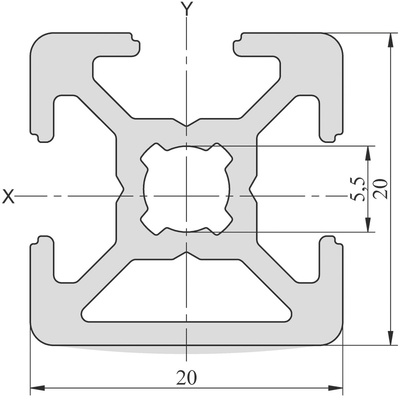 RS PRO Silver Aluminium, Anodized Profile Strut, 20 x 20 mm, 6mm Groove, 3m Length