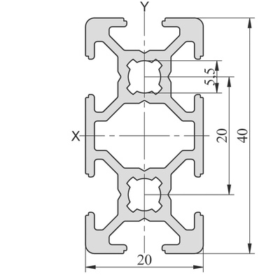RS PRO Silver Aluminium, Anodized Profile Strut, 20 x 40 mm, 6mm Groove, 3m Length