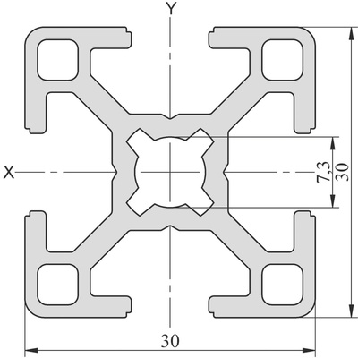 RS PRO Silver Aluminium, Anodized Profile Strut, 30 x 30 mm, 8mm Groove, 1m Length