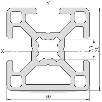 RS PRO Silver Aluminium, Anodized Profile Strut, 30 x 30 mm, 8mm Groove, 2m Length