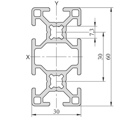 RS PRO Silver Aluminium, Anodized Profile Strut, 30 x 60 mm, 8mm Groove, 3m Length