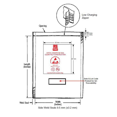 RS PRO ESD Ultra Clear Bag 76mm(W)x 127mm(L)