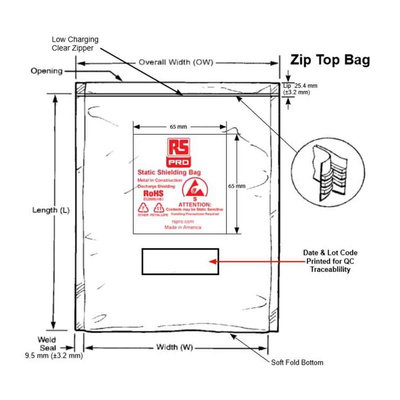 RS PRO Static Shielding Bag 150mm(W)x 255mm(L)