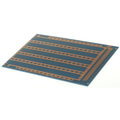 10-0581, Single Sided Eurocard PCB FR2 With 53 x 5 1.02mm Holes, 2.54 x 2.54mm Pitch, 100 x 160 x 1.6mm
