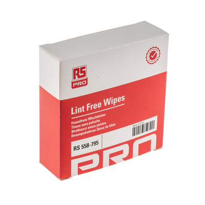 RS PRO Dry Lint Free Wipes, Box of 100