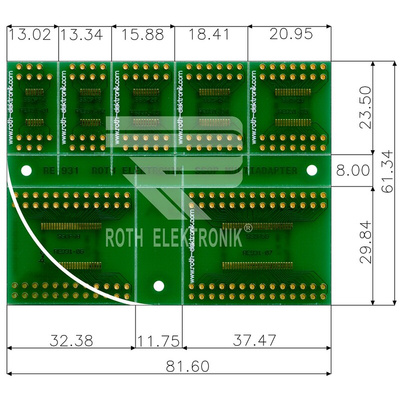 RE931, Double Sided Extender Board Multi Adapter Board FR4 81.6 x 61.34 x 1.5mm
