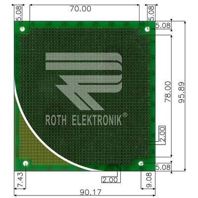 Roth Elektronik Single Sided Matrix Board FR4 With 44 x 42 1mm Holes, 2 x 2mm Pitch, 95.89 x 90.17 x 1.5mm