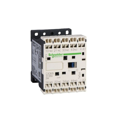 Schneider Electric Control Relay 3NO + 1NC, 10 A Contact Rating, 0.0018 kW, 24 Vdc, 3PST, TeSys