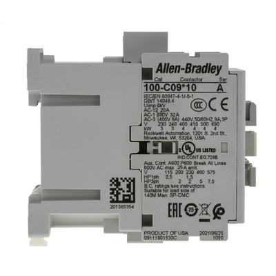 Allen Bradley 100C Series Contactor, 230 V ac Coil, 3-Pole, 9 A, 4 kW, 3NO, 690 V ac