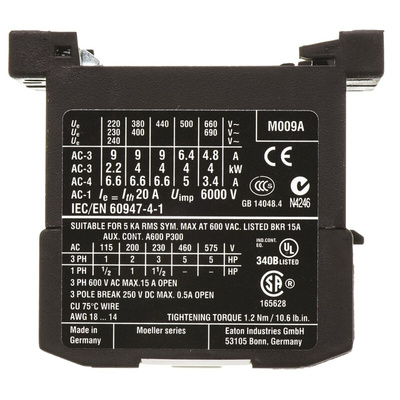 Eaton Contactor, 24 V dc Coil, 3-Pole, 9 A, 4 kW, 3NO, 400 V ac